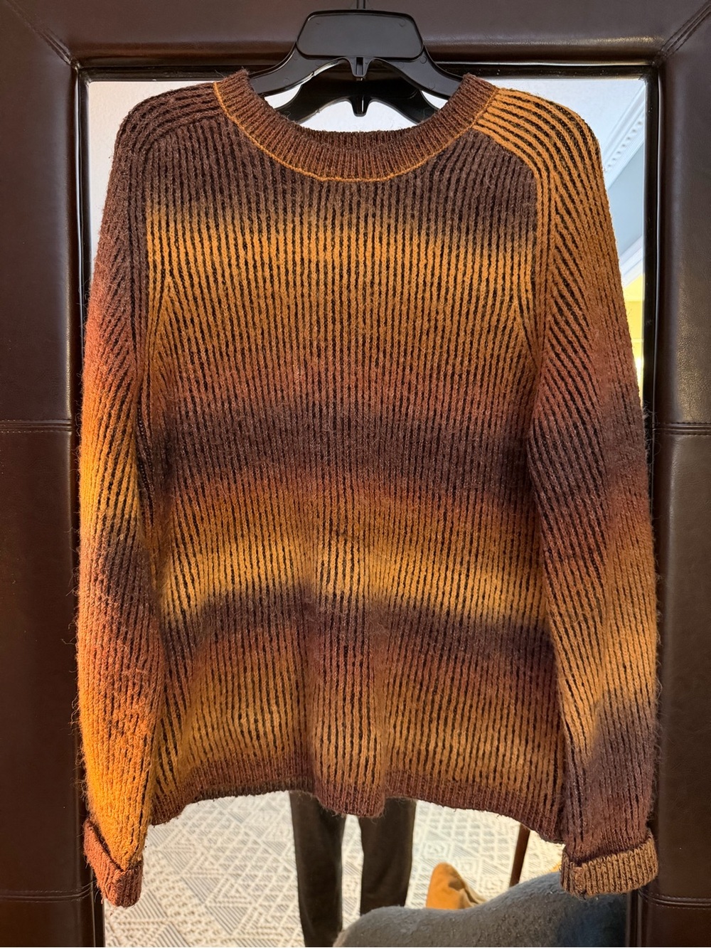 Karl Lagerfeld Ribbed Crewneck Sweater in Brown and Gold